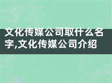 文化传媒公司取什么名字,文化传媒公司介绍