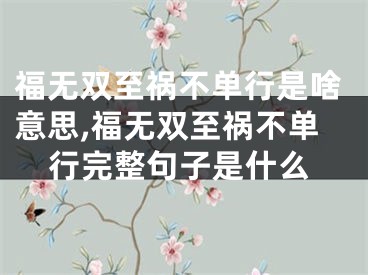 福无双至祸不单行是啥意思,福无双至祸不单行完整句子是什么