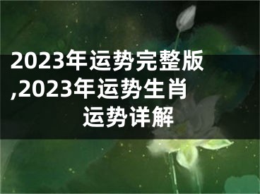2023年运势完整版,2023年运势生肖运势详解