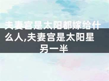 夫妻宫是太阳都嫁给什么人,夫妻宫是太阳星另一半