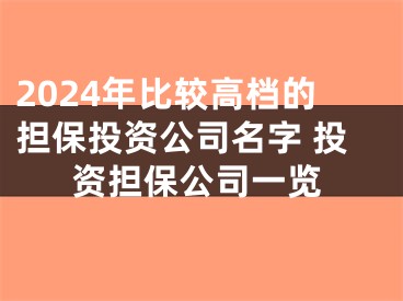 2024年比较高档的担保投资公司名字 投资担保公司一览