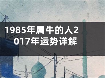 1985年属牛的人2017年运势详解