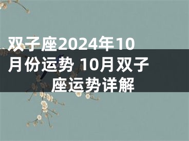 双子座2024年10月份运势 10月双子座运势详解