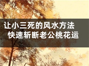 让小三死的风水方法 快速斩断老公桃花运