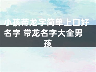 小孩带龙字简单上口好名字 带龙名字大全男孩