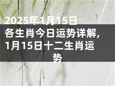 2025年1月15日各生肖今日运势详解,1月15日十二生肖运势