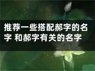 推荐一些搭配郝字的名字 和郝字有关的名字