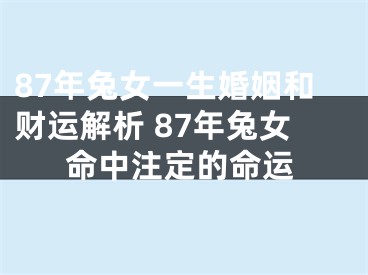 87年兔女一生婚姻和财运解析 87年兔女命中注定的命运