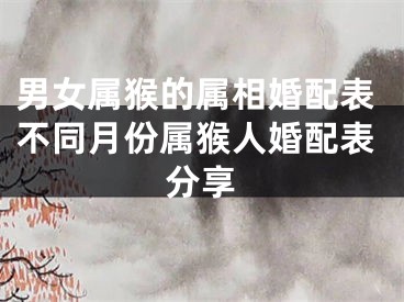 男女属猴的属相婚配表不同月份属猴人婚配表分享