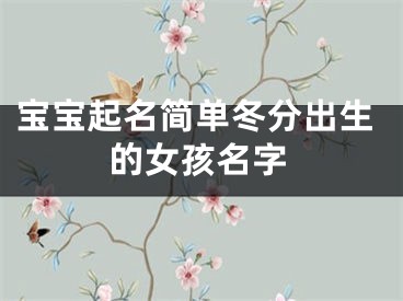 宝宝起名简单冬分出生的女孩名字