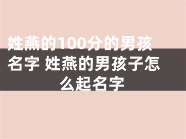 姓燕的100分的男孩名字 姓燕的男孩子怎么起名字