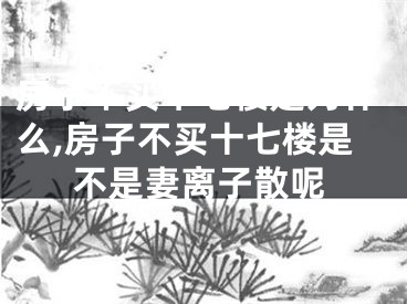 房子不买十七楼是为什么,房子不买十七楼是不是妻离子散呢