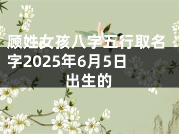 顾姓女孩八字五行取名字2025年6月5日出生的