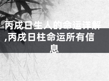 丙戌日生人的命运详解,丙戌日柱命运所有信息