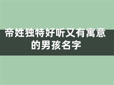 帝姓独特好听又有寓意的男孩名字