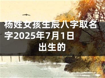 杨姓女孩生辰八字取名字2025年7月1日出生的