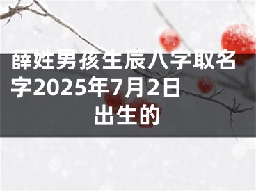 薛姓男孩生辰八字取名字2025年7月2日出生的