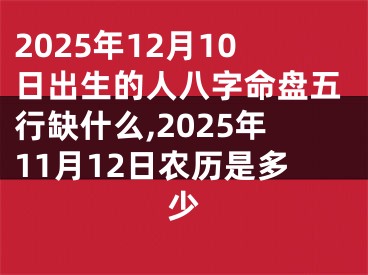 2025年12月10日出生的人八字命盘五行缺什么,2025年11月12日农历是多少