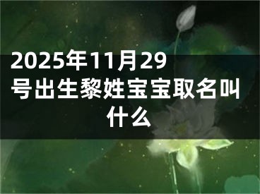 2025年11月29号出生黎姓宝宝取名叫什么