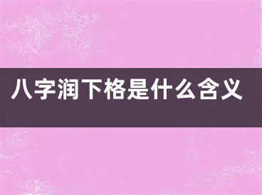 八字润下格是什么含义