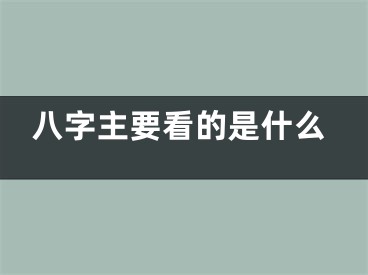 八字主要看的是什么