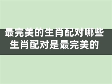 最完美的生肖配对哪些生肖配对是最完美的